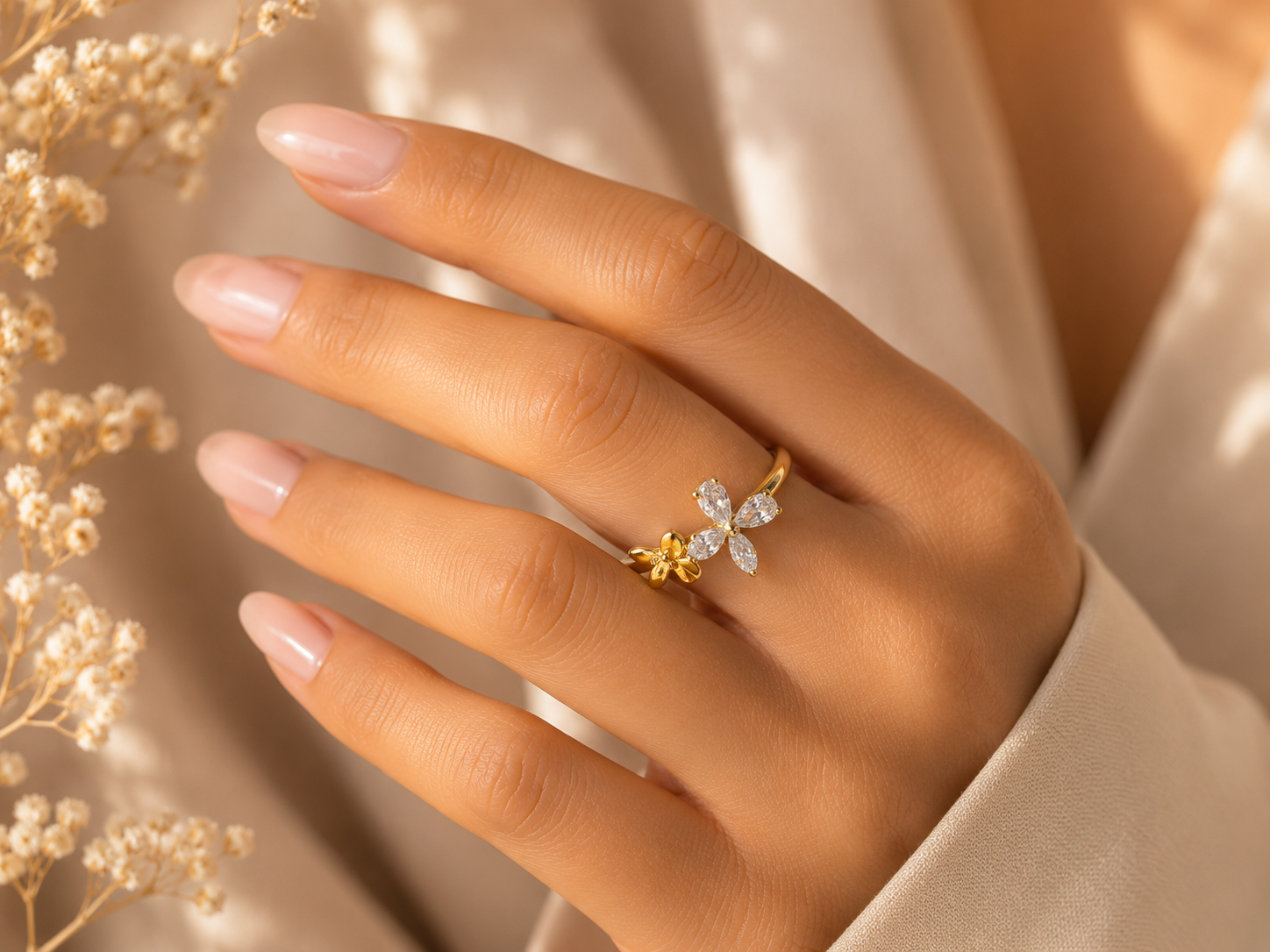 انگشتر زنانه ژوپینگ  طرح گل نگین جفت مدل 5612 - درخشنده و جذاب کد 490 و 491